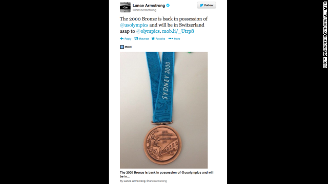 An image of the 2000 Bronze medal was posted to Lance Armstrong's twitter account. 