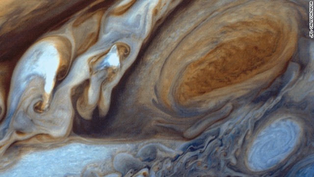 This image of Jupiter was assembled from three black and white negatives from different color filters and recombined to produce the color image. 