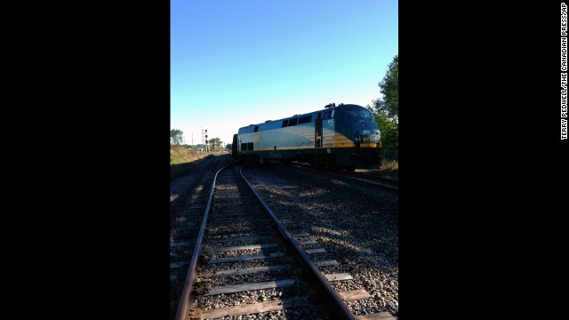 The Via Rail passenger train sits on the tracks on September 17.