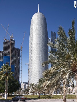 Burj Qatar is topped by a dome with a spire that acts as a lightning conductor. The structure's shape is strongly reminiscent of Torre Agbar in Barcelona, an office building also designed by Jean Nouvel, which claimed second place in the 2004 Emporis Skyscraper Awards.
<strong>Architect</strong>: Ateliers Jean Nouvel
