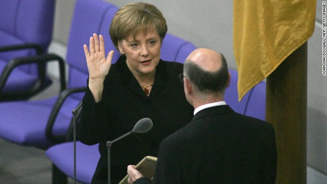 November 22, 2005: Merkel is sworn in as Germany's chancellor. She became the first woman, the first East German and the youngest person to lead modern Germany. 