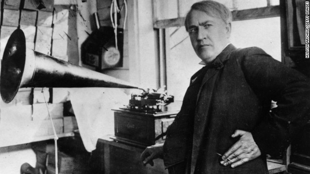 In 1877 Thomas Edison invented the phonograph, the first device that could reproduce recorded sound. It worked by tracing a stylus over a rotating cylinder. Edison tested it by speaking the phrase, 
