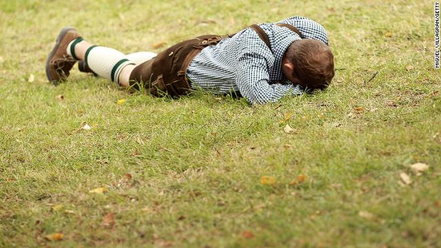 Drink moderately, that is, although the Germans can't be that mature because they do have the word Bierleiche (beer corpse) for someone like this resting Oktoberfester.