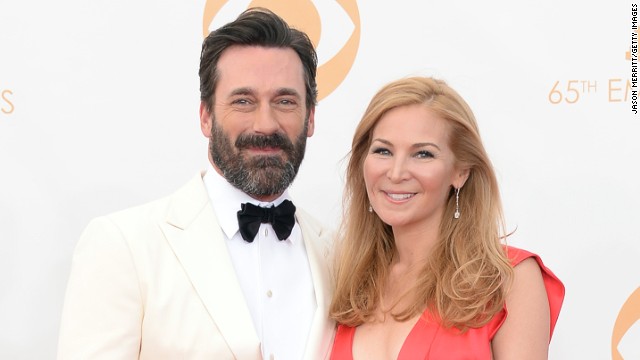 Jon Hamm and partner, Jennifer Westfeldt, at the 65th Emmy Awards on September 22.