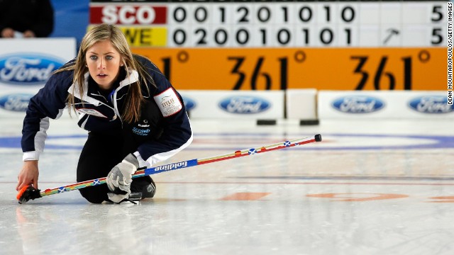 Much of the play is dictated by the skip. Here Great Britain's Muirhead is in action as her side take on Sweden in a battle of skill and science judging by the two nations' research.