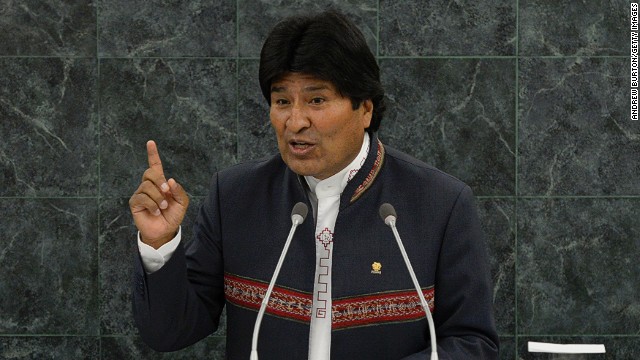  Bolivian President Evo Morales speaks at the 68th United Nations General Assembly on September 25, 2013 in New York City. 