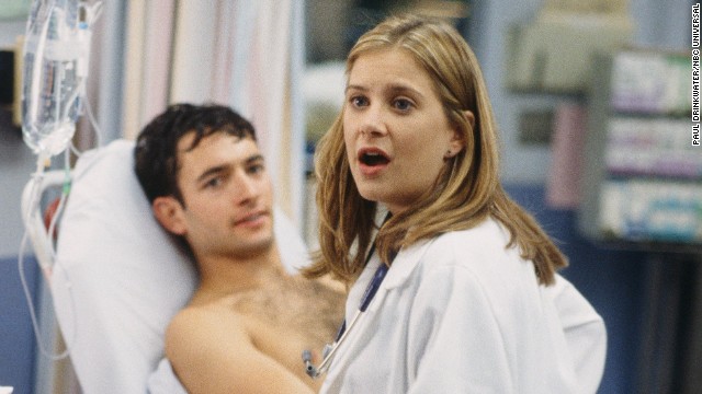 The character of medical student Lucy Knight (played by Kellie Martin) was stabbed to death by a mentally disturbed patient on "ER."