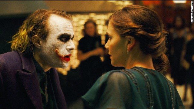 Heath Ledger starred as the Joker and Maggie Gyllenhaal as Rachel Dawes in "The Dark Knight." The death of Rachel hit Bruce Wayne/Batman hard.