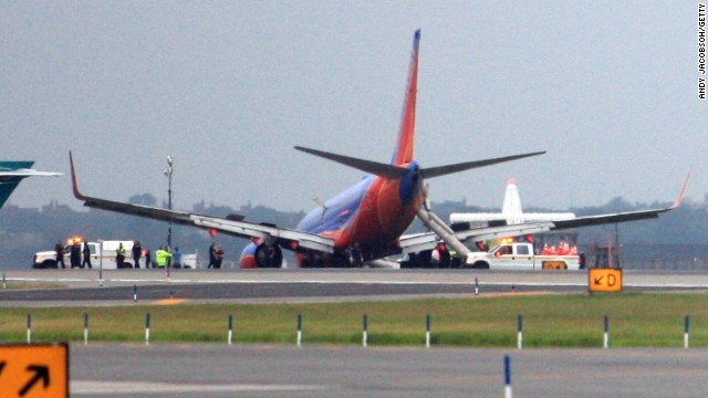 A Southwest Airlines flight's landing gear collapsed shortly after touching down at LaGuardia Airport in July.