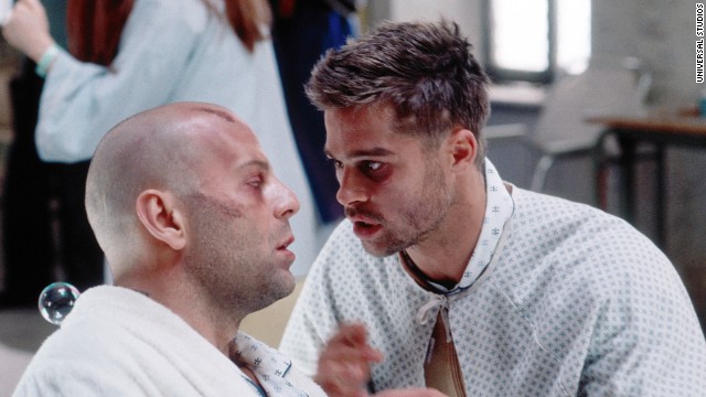 <strong>"Twelve Monkeys"</strong> (1995), with Bruce Willis, left, and Brad Pitt, is a tale of twisted time based on the French short "La Jetee." Willis, who has traveled back in time to stop a world-destroying virus, has dreams of a death in an airport. He finally realizes it's no dream -- he was a child at the scene and saw his own death. The film was directed by Terry Gilliam.