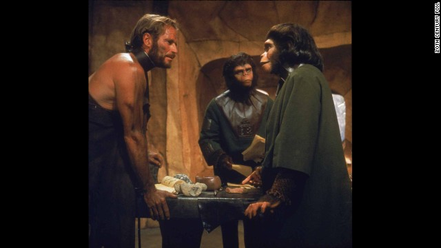 Five years earlier, Heston revealed another of the movies' great twists at the end of <strong>"Planet of the Apes"</strong> (1968). Believing he's traveled to an alien world populated by talking apes, it's only as the movie concludes -- with the Statue of Liberty emerging from a beach -- that he realizes he's on a future Earth. "You maniacs!" he screams. "You blew it up!" Rod Serling, of "Twilight Zone" fame, wrote the screenplay.