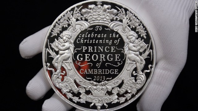 A cast for the new coin to commemorate the christening of HRH Prince George of Cambridge is shown n October 7 in Wales.