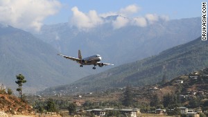 Bhutan\'s Paro Airport deserves an award for beautiful airport surroundings.