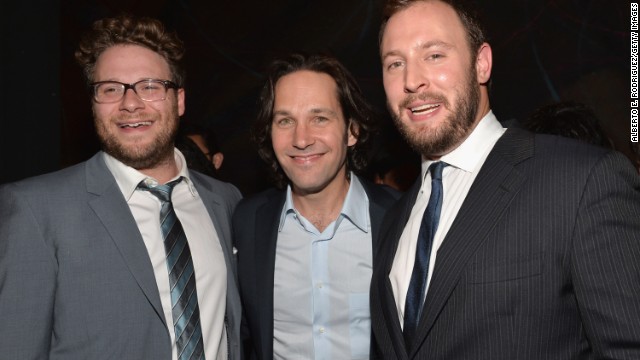 Seth Rogen (left),Paul Rudd and writer/director Evan Goldberg attend the after party for Columbia Pictures' 