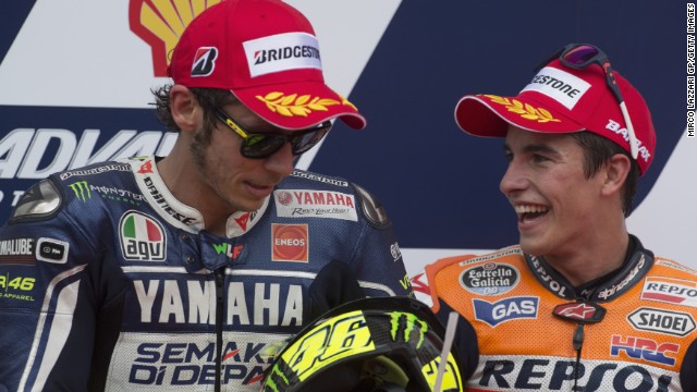 Valentino Rossi, left, is a motorcycling legend but the Italian and everyone else lag behind Marc Marquez this season. 