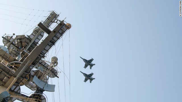 The carrier, which was on a routine patrol mission in the waters off the Korean peninsula over the weekend, drew harsh rhetoric from North Korea which claimed to put its troops on alert in response to the drills.
