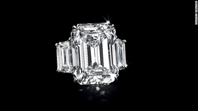 Kim Kardashian's 20-carat diamond engagement ring was auctioned Tuesday in New York for $749,000.