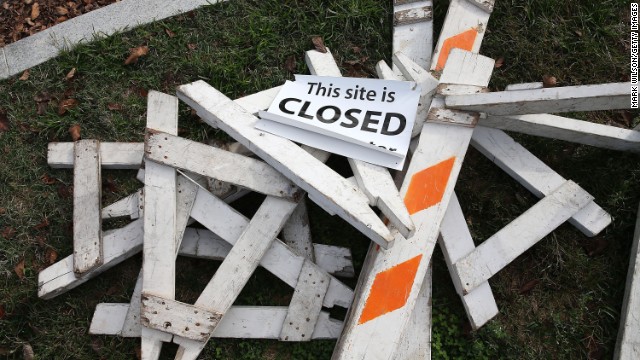 Barricades used to close the Martin Luther King Jr. Memorial during the shutdown lie dismantled October 17 in Washington.