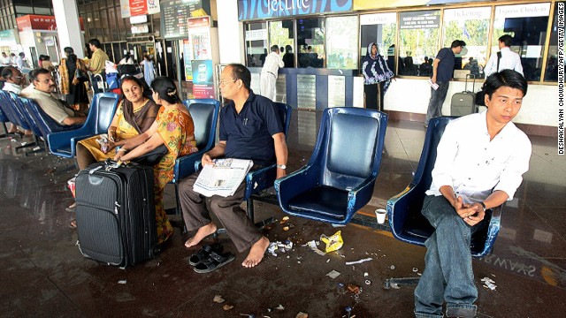 "We slept sitting up. The lights remained on all night and we had to don our jackets (in India?) because of the AC."