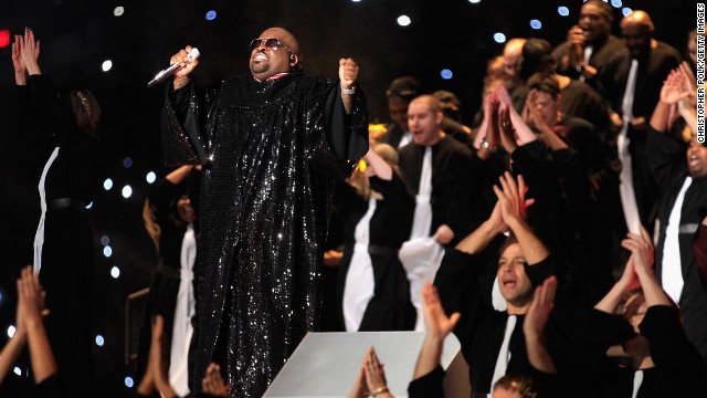 Green performs during the Super Bowl XLVI halftime show on February 5, 2012, in Indianapolis. 