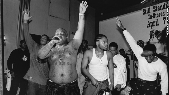 Southern rap group Goodie Mob, featuring CeeLo, perform live in 1998 in New York City.