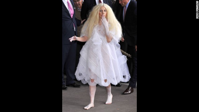 On October 24, Lady Gaga went with an all-white look -- sans footwear -- while in Berlin on October 24. 