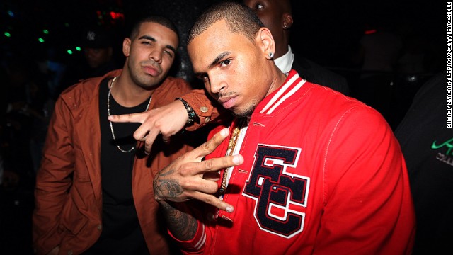 <strong>June 2012: </strong><a href='http://www.cnn.com/2012/06/27/showbiz/drake-chris-brown-bout/index.html'>A fight allegedly between Drake and Brown and their entourages broke out</a> at a New York nightclub on June 14. Brown said he was a victim. The melee left Brown with a nasty gash on his chin and fueled rumors that it started because of an argument about Rihanna, whom both men have dated. Here Drake, left, and Brown hang out in New York in August 2010.