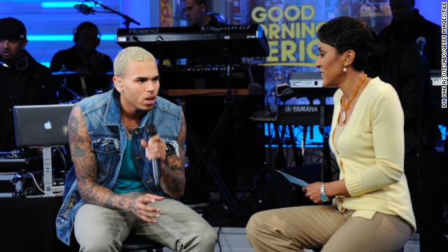 <strong>March 2011: </strong><a href='http://www.cnn.com/2011/SHOWBIZ/03/22/new.york.chris.brown/index.html' target='_blank'>Brown stormed off the set of ABC's "Good Morning America" on March 22</a> after Robin Roberts mentioned the assault on Rihanna. Show staff called security after hearing "loud noises coming from Brown's dressing room," according to ABC. The thick glass window in Brown's dressing room window had been smashed, ABC said. Brown apologized the next day, saying he was "disappointed in the way I acted."