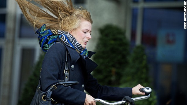 Strong winds from the storm hit Scheveningen, Netherlands, on Monday.