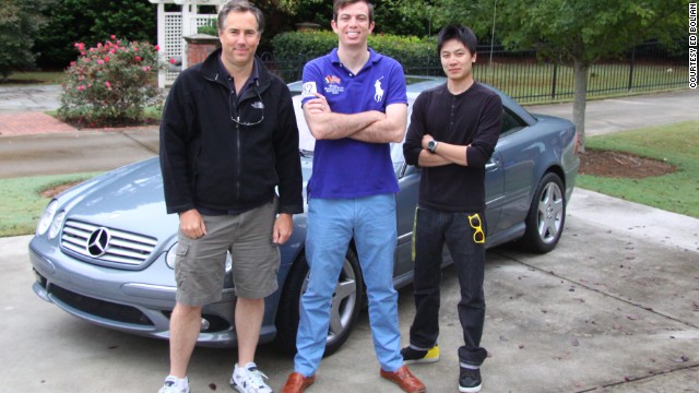 Dave Black, Ed Bolian and Dan Huang pose in front of the car they would use to attempt to break the record. Bolian is the leader and main driver, Black acted as the co-driver and Huang was the team's spotter -- keeping an eye on the car's considerable technology while looking out for obstacles. 