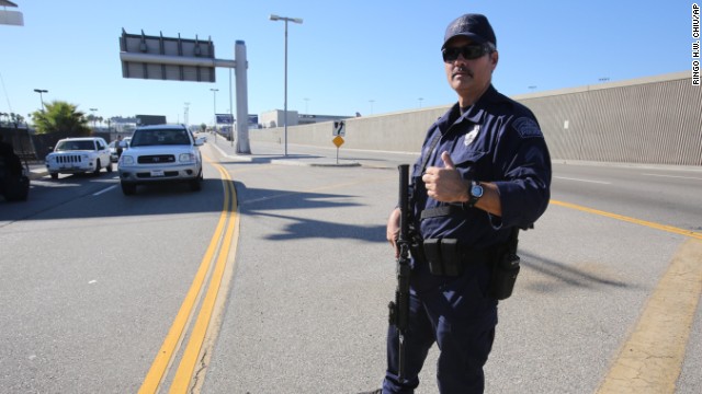 A police officer directs traffic.