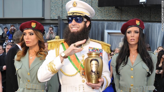 Sacha Baron Cohen was dressed in his role of the Dictator on the red carpet for the Academy Awards in 2012, when he <a href='http://www.youtube.com/watch?v=mhAg0COnqds' >spilled ashes on Ryan Seacrest. </a>