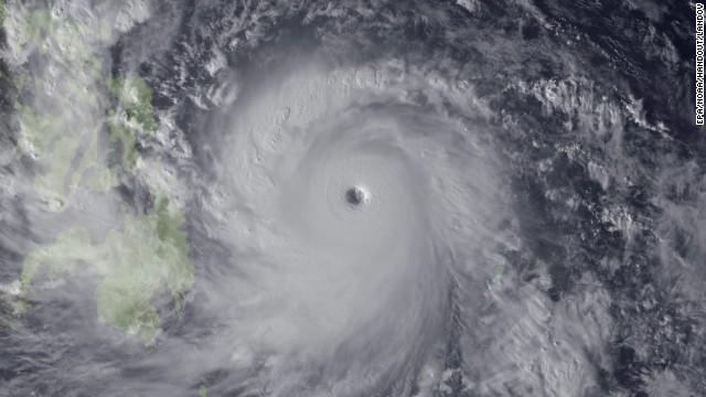 The storm approaches the Philippines in this satellite image taken Thursday, November 7, by the National Oceanic and Atmospheric Administration.