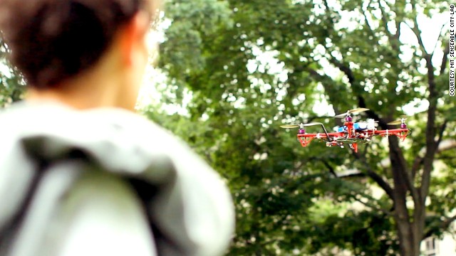 The flying robot uses your phone's GPS location to find you. It also features it's own in-built GPS to find destinations. 