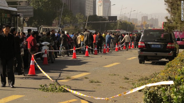 Police cordon off the street outside the provincial Communist Party headquarters in Taiyuan after the blasts on Nov. 6.