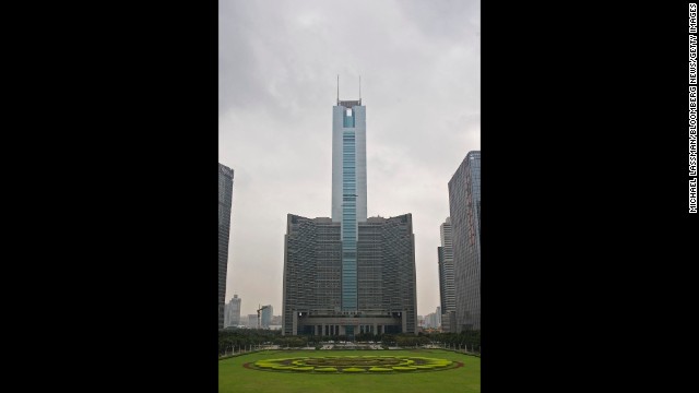 Completed in 1996, this tower in Guangzhou rises to an architectural height of 1,280 feet (390.2 meters) and is occupied to a height of 974 feet (296.9 meters). 