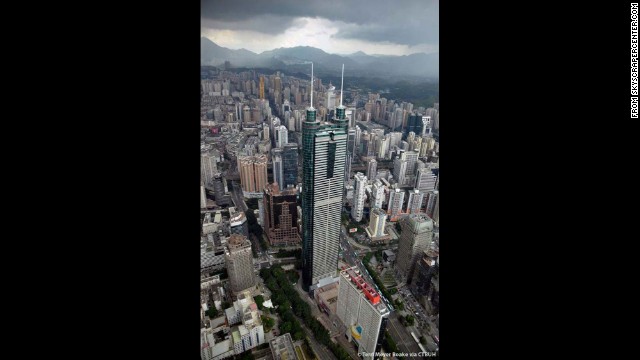 Completed in 1996, this tower in Shenzhen rises to an architectural height of 1,260 feet (384 meters) and is occupied to a height of 978 feet (298 meters). 