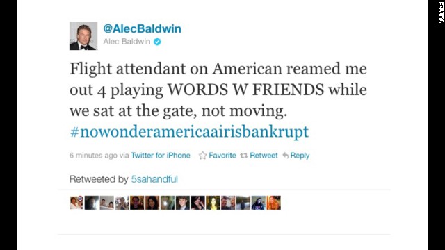 In 2011, the actor was booted from an American Airlines flight for refusing to turn off his cell phone after the doors had closed. He complained via Twitter that it was all about his playing the online game Words with Friends.