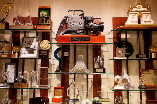 Ted Turner's trophies mark some of his many achievements.