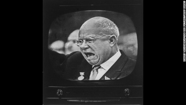 Soviet Premier Nikita S. Khrushchev speaks to the East German Communist Party Congress on January 14, 1963. His public statements in Berlin indicated the USSR did not immediately plan a full-scale revival of its efforts to force the Western occupation powers out of the former German capital. 1963 was a seminal year, not only because of the <a href='http://www.cnn.com/2013/11/14/politics/gallery/jfk-the-day/index.html' target='_blank'>assassination of U.S. President John F. Kennedy,</a> but advances in technology, entertainment and evolving political relationships also kept the world on its toes.