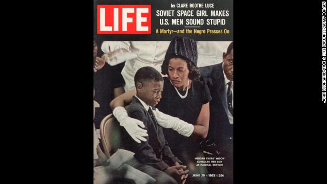 The June 28, 1963, LIFE cover of the child and widow of murdered civil rights activist Medgar Evers at his funeral. Evers was assassinated in his home in Jackson, Mississippi, on June 12, 1963.