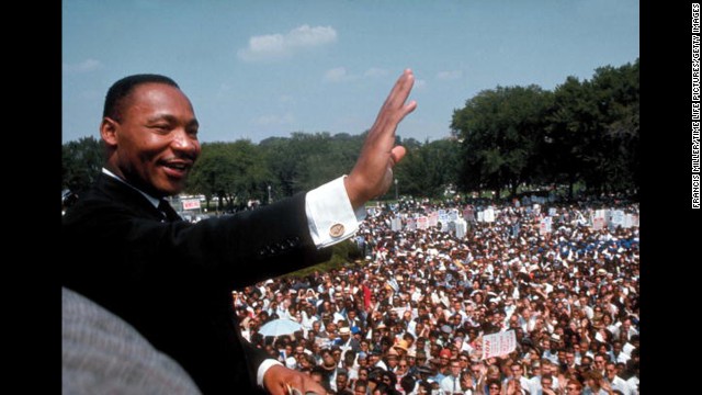 The Rev. Martin Luther King Jr. gives his "I Have a Dream" speech to a crowd on the National Mall in Washington during the March on Washington for Jobs &amp; Freedom, also known as the Freedom March, on August 28, 1963. 