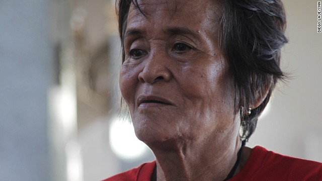 Arsenia Orioque, 74, had come to the church to pray and to take advantage of the medical services being offered there each afternoon. She seldom came to church before the storm struck, but now she says she can find peace there. "In my prayers, I give thanks that I survived the typhoon," she said.<!-- -->
</br>