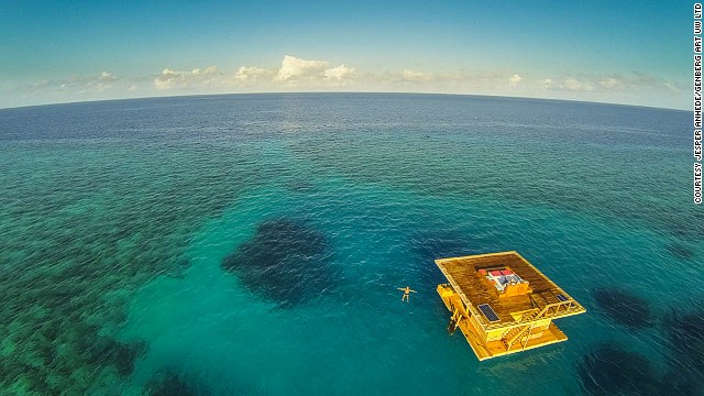 The room floats above The Blue Hole, which resort representatives say is an anomaly in the coral reef -- "A perfectly protected spot" that's a circular hole inhabited by large coral heads and vibrant marine life. 