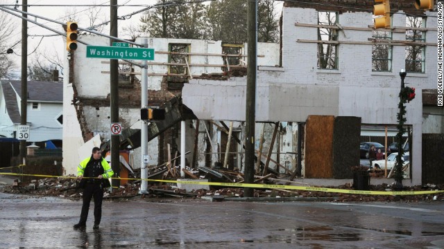 The Irvington Post Office is badly damaged after heavy rain and high winds hit Indianapolis on November 17.