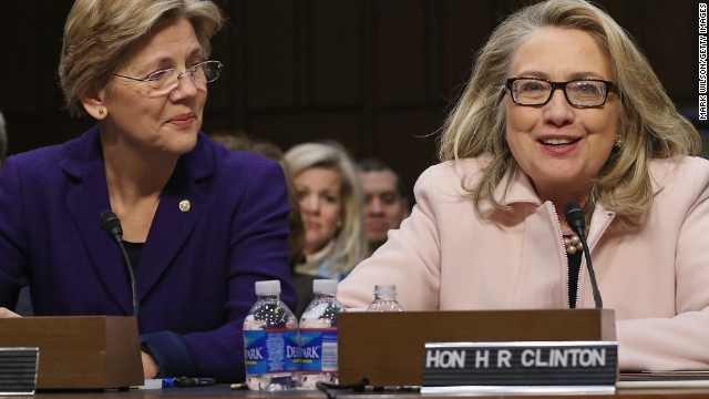 Future primary rivals? Sen. Elizabeth Warren of Massachusetts, left, and former U.S. Secretary of State Hillary Clinton.