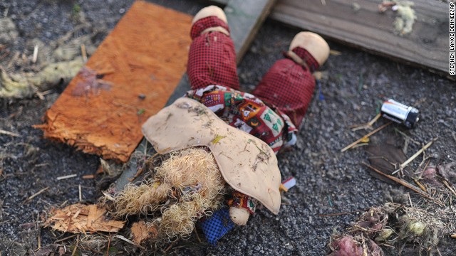 A stuffed animal lies in the road in Brookport, Illinois, on November 17.