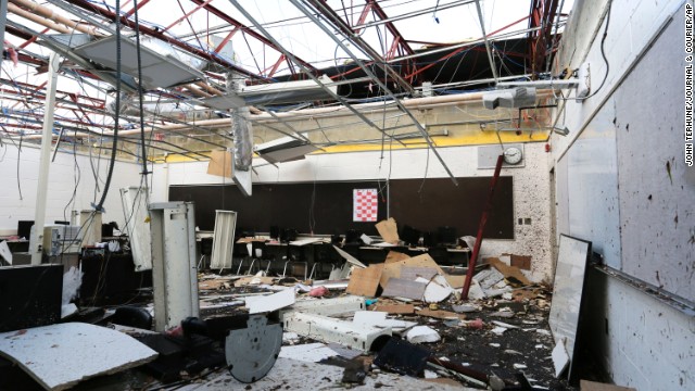 The roof was torn off this classroom at Southwestern Middle School in Lafayette, Indiana, on November 17.