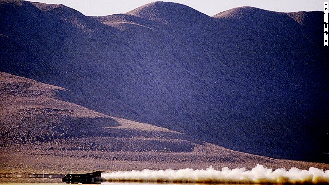 3 Oct 1997: General view of the Thrust SSC Car in action during the Supersonic World Land Speed Record Challenge at Black Rock Desert in Gerlach, Nevada. 