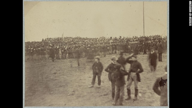 The crowd gathers for the dedication of the cemetery.